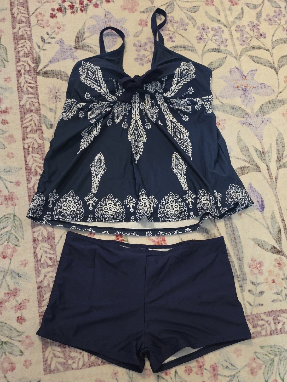 Navy Blue Tankini With Shorts Swimsuit